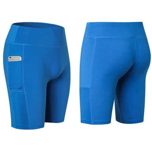 Blue Yoga Shorts with Phone Pocket - Jacrit Fitness