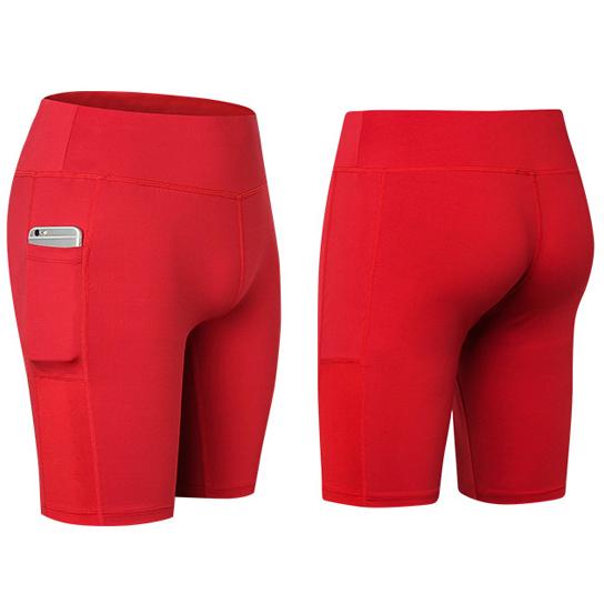 Red Yoga Shorts Stretchable With Phone Pocket - Jacrit Fitness
