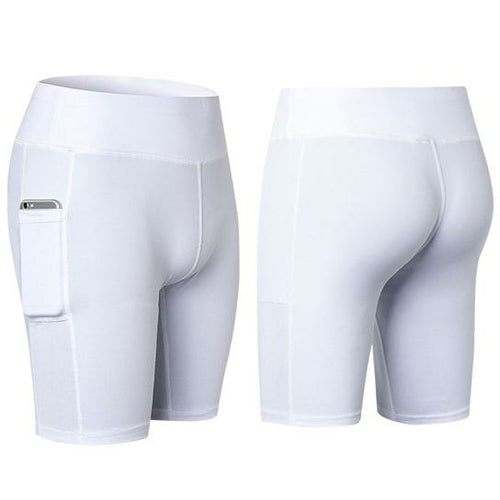 White Yoga Shorts with Phone Pocket - Jacrit Fitness