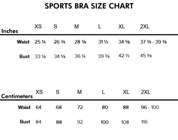 Sports Bra Size Chart - Jacrit Fitness