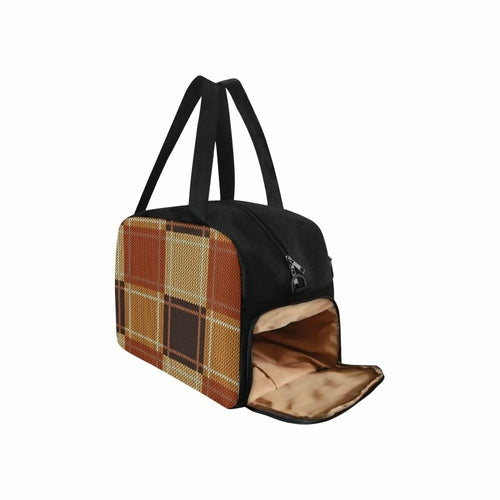 Brown and Beige Checkered Travel Carry-On Bag
